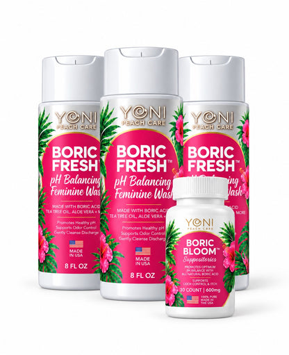 Yoni Peach Care Fresh Balance Duo Bundle with Boric Fresh and Boric Bloom