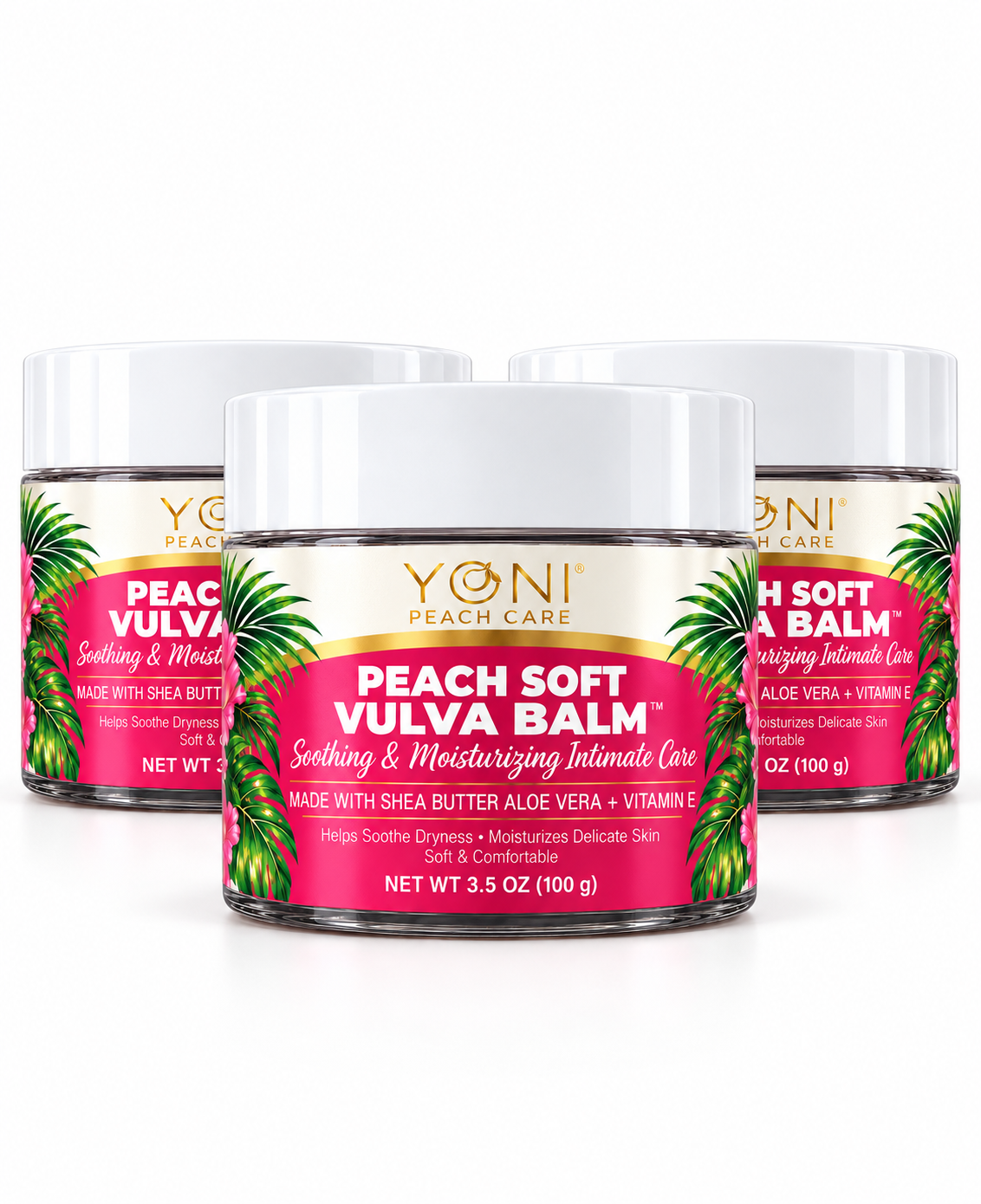 Three-pack of Peach Soft Vulva Balm 3.5 oz jars