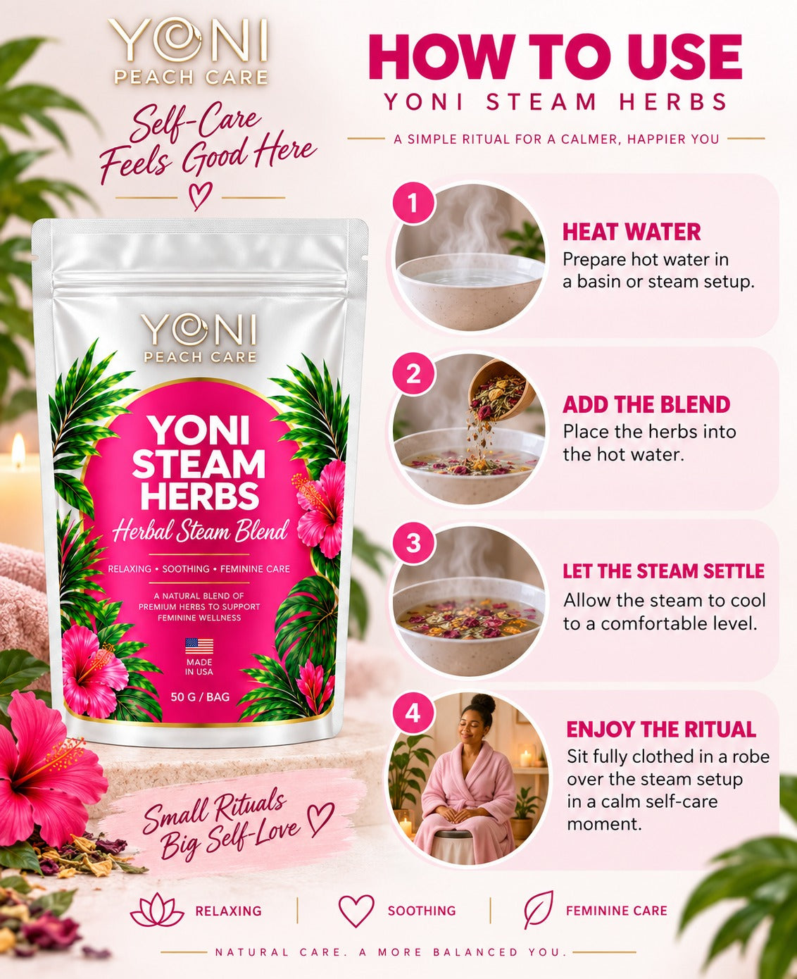 Yoni Peach Care botanical herbal blend packaging