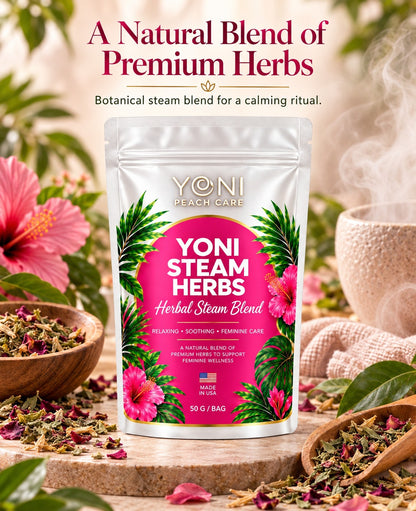 Yoni Peach Care Sacred Feminine Herbal Blend in an at-home ritual setting