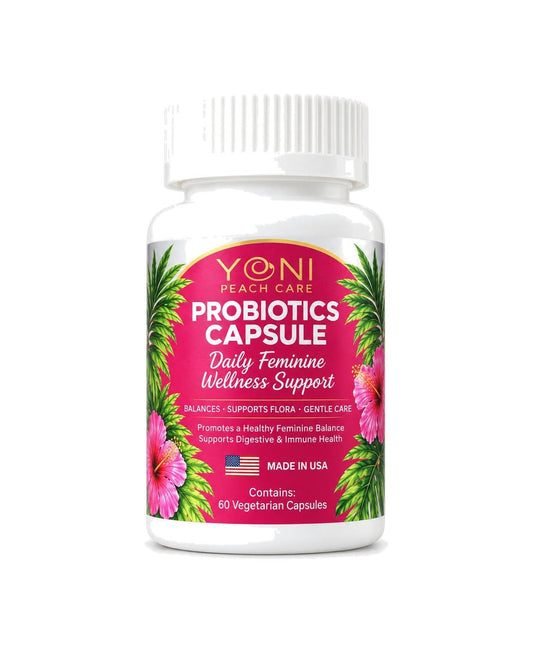 Yoni Peach Care Blissful Balance women's probiotic capsules, bottle of 60 vegetarian capsules