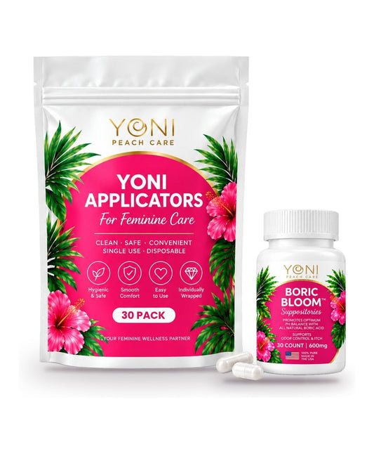 Boric Bloom Essentials Bundle: Boric Bloom 600 mg suppositories and Disposable Suppository Applicators 30 pack