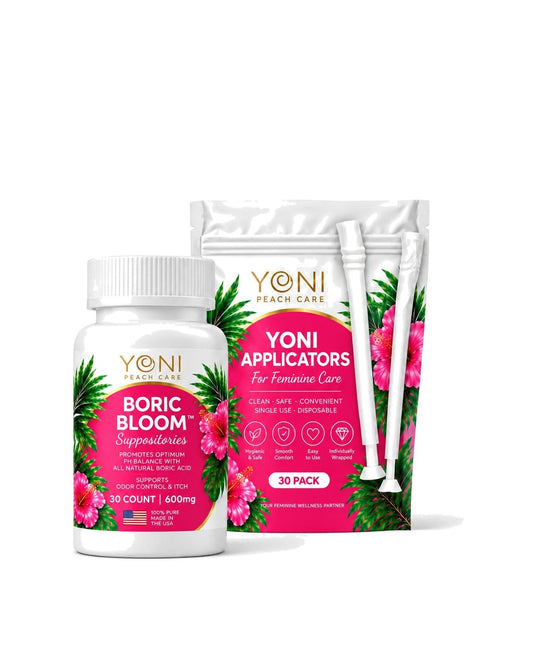 Boric Bloom Essentials Bundle: Boric Bloom 600 mg suppositories with a 30-pack of disposable applicators