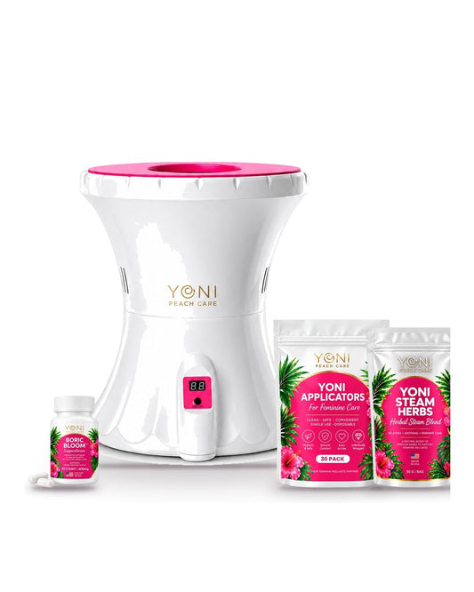 Complete Ritual Bundle: Rejuvenating V-Pot, Sacred Feminine Herbal Blend, Disposable Suppository Applicators 30 pack and Boric Bloom 600 mg suppositories