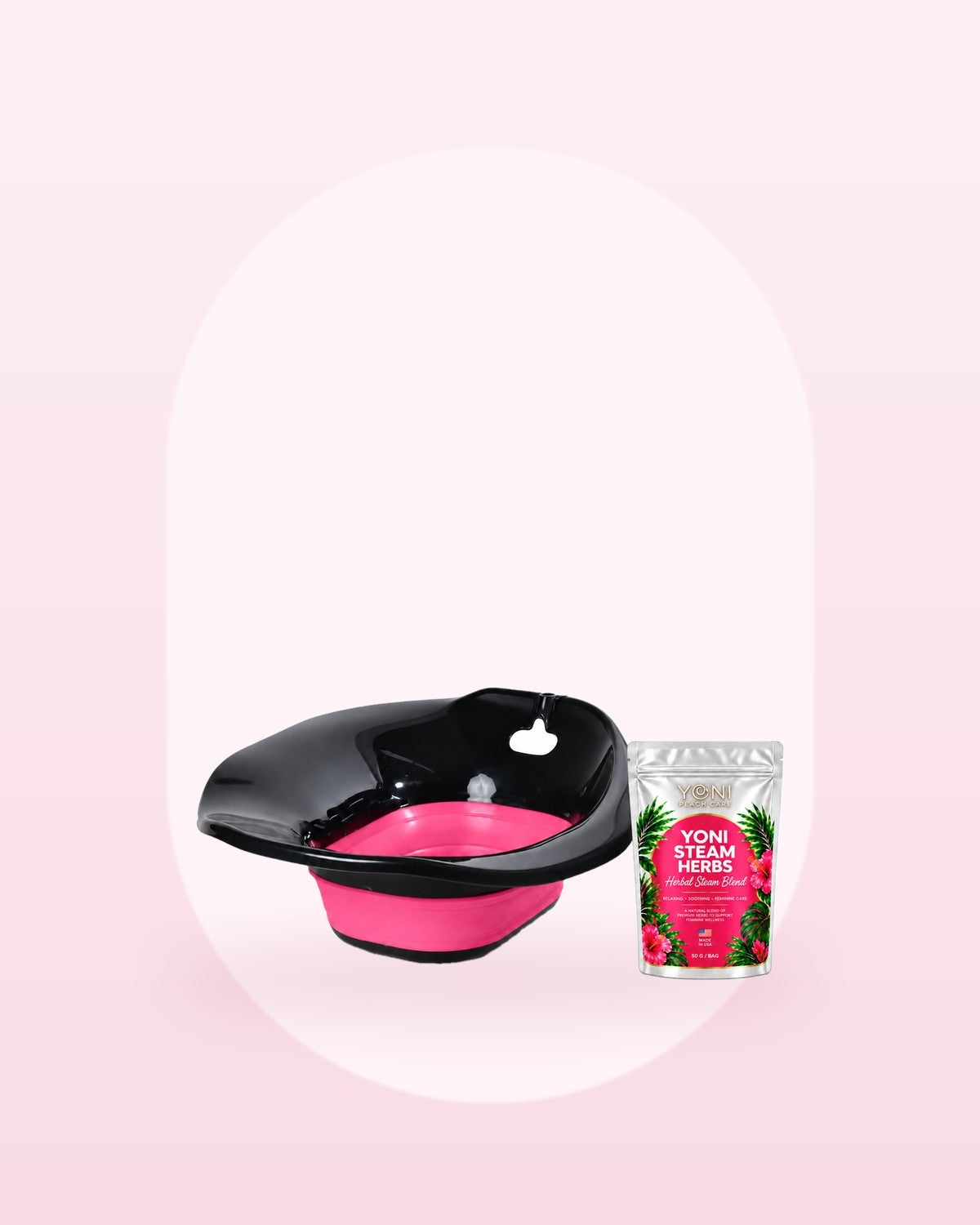 Essence Steam Ritual by Yoni Peach Care, photographed on a soft blush background