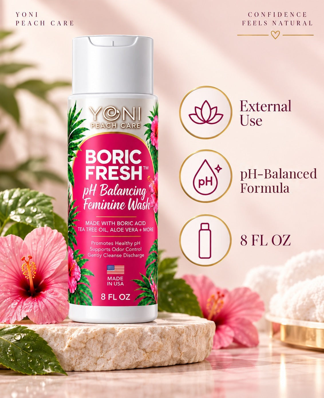 Boric Fresh feminine wash: external use, pH-balanced formula, 8 fl oz