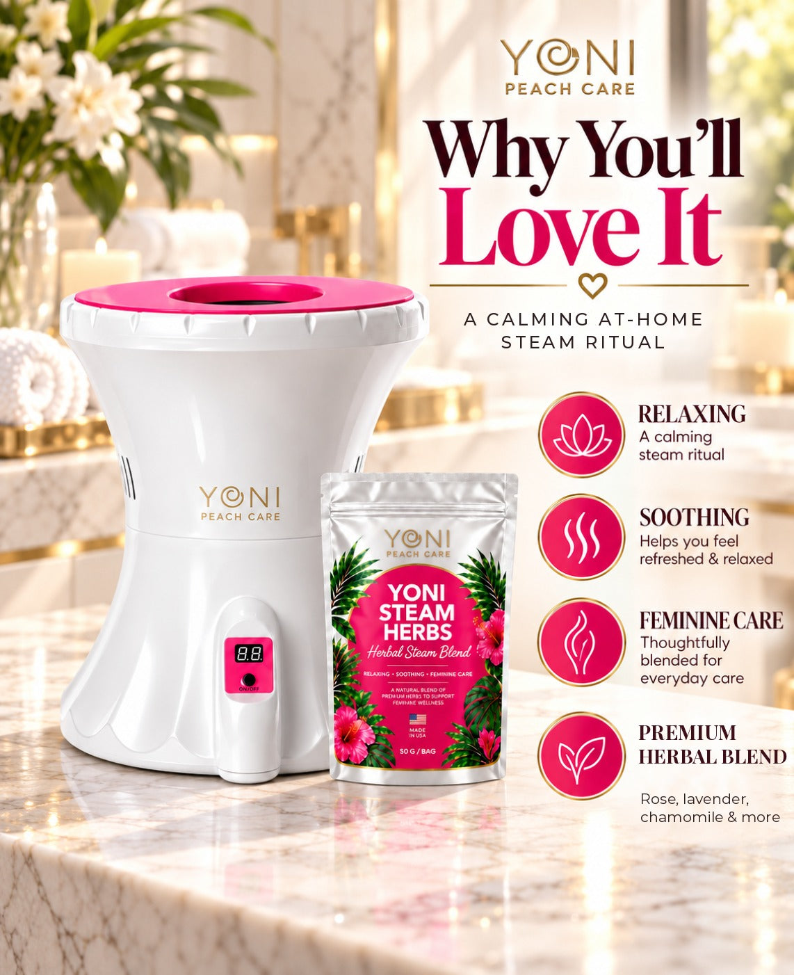 Why you'll love the V-Pot: a calming at-home steam ritual with our premium herbal blend