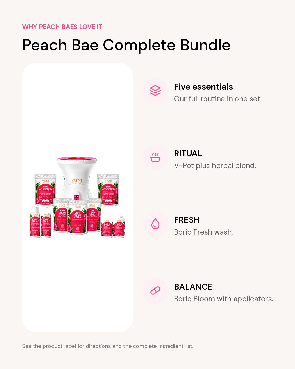 Peach Bae Complete Bundle benefits: Five essentials, RITUAL, FRESH, BALANCE