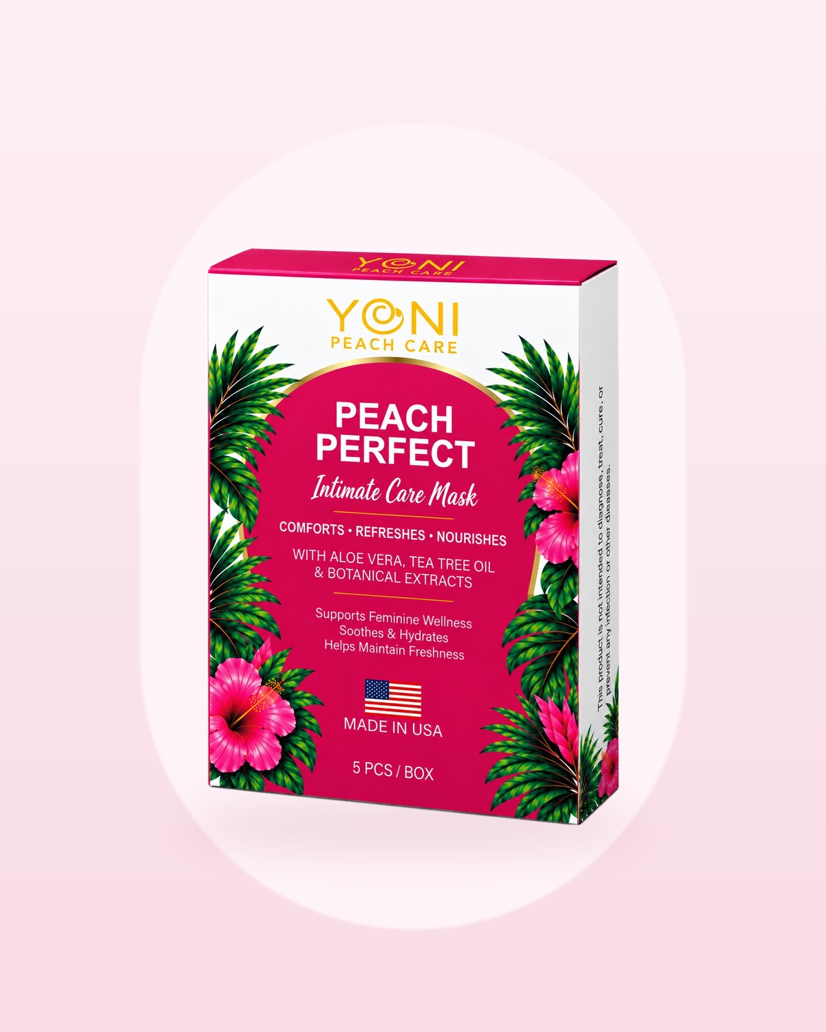 Peach Perfect Intimate Care Mask by Yoni Peach Care, photographed on a soft blush background