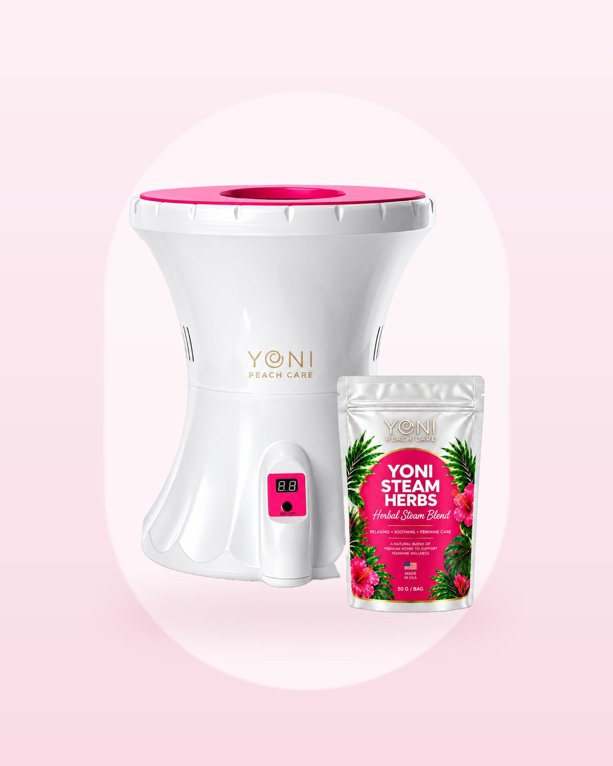 Rejuvenating V-Pot by Yoni Peach Care, photographed on a soft blush background